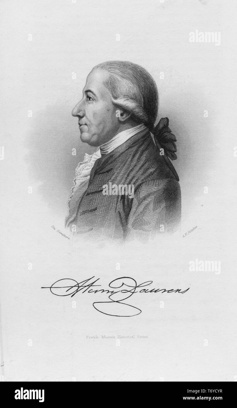 Portrait gravé de Henry Laurens, Président du Congrès continental, un marchand, marchand d'esclave, et le riz du semoir de la Caroline du Sud, 1849. À partir de la Bibliothèque publique de New York. () Banque D'Images