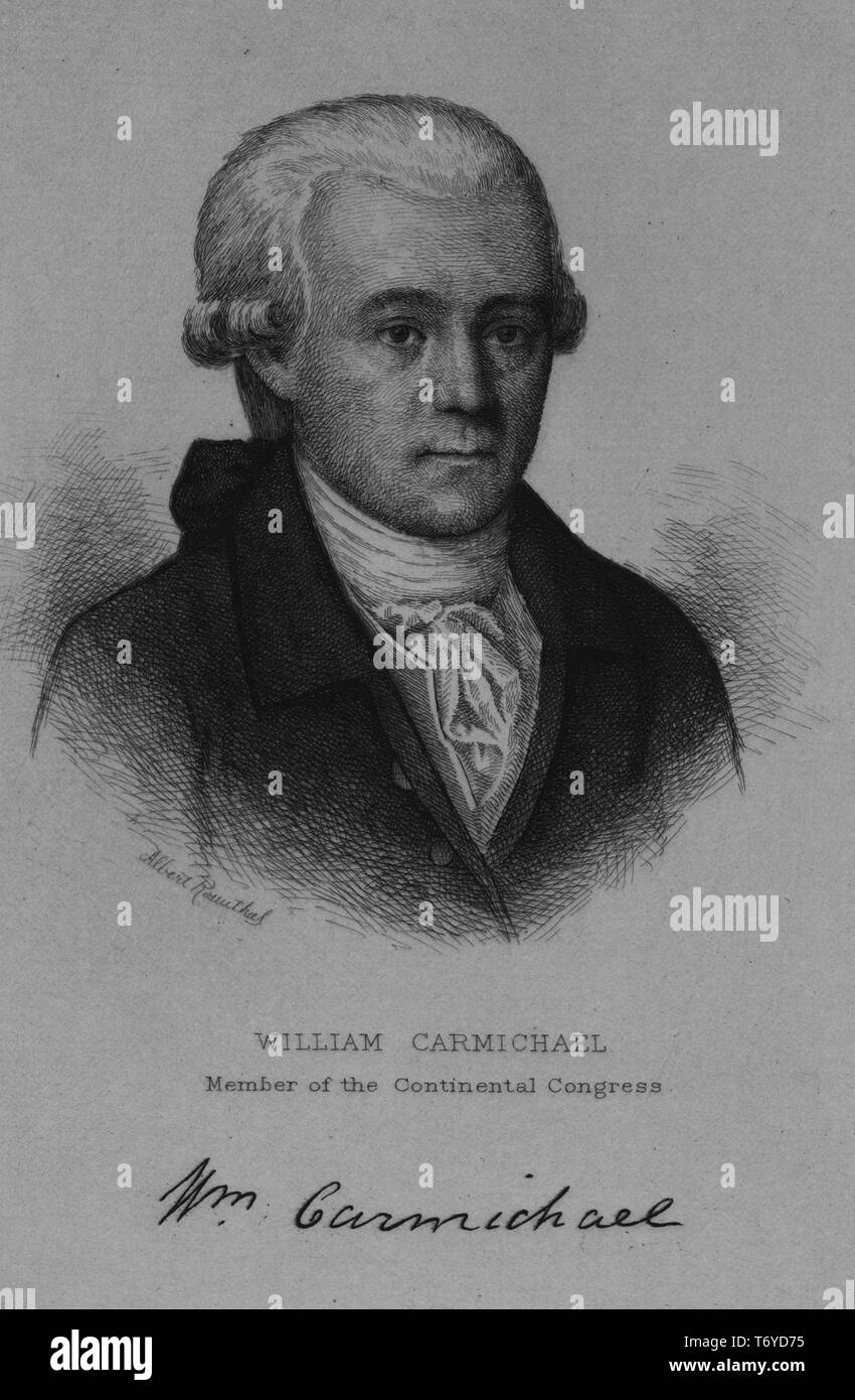 Portrait gravé de William Carmichael, membre du Congrès continental, un homme d'État et diplomate américain du Maryland, 1885. À partir de la Bibliothèque publique de New York. () Banque D'Images