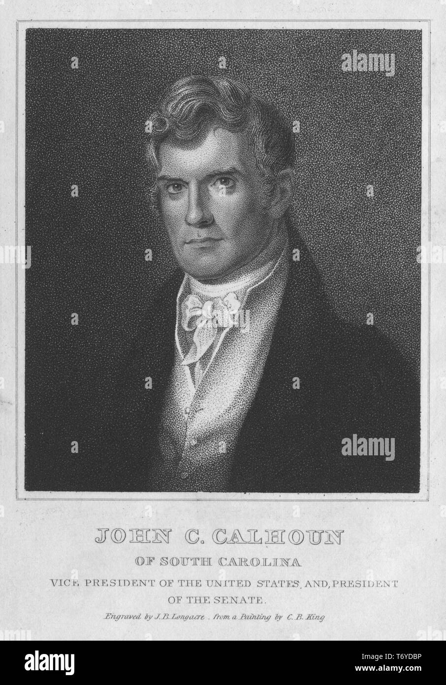 Portrait gravé de John Caldwell Calhoun, vice-président des États-Unis, et le président du Sénat, un homme d'État américain et théoricien de la politique à partir de la Caroline du Sud, 1843. À partir de la Bibliothèque publique de New York. () Banque D'Images