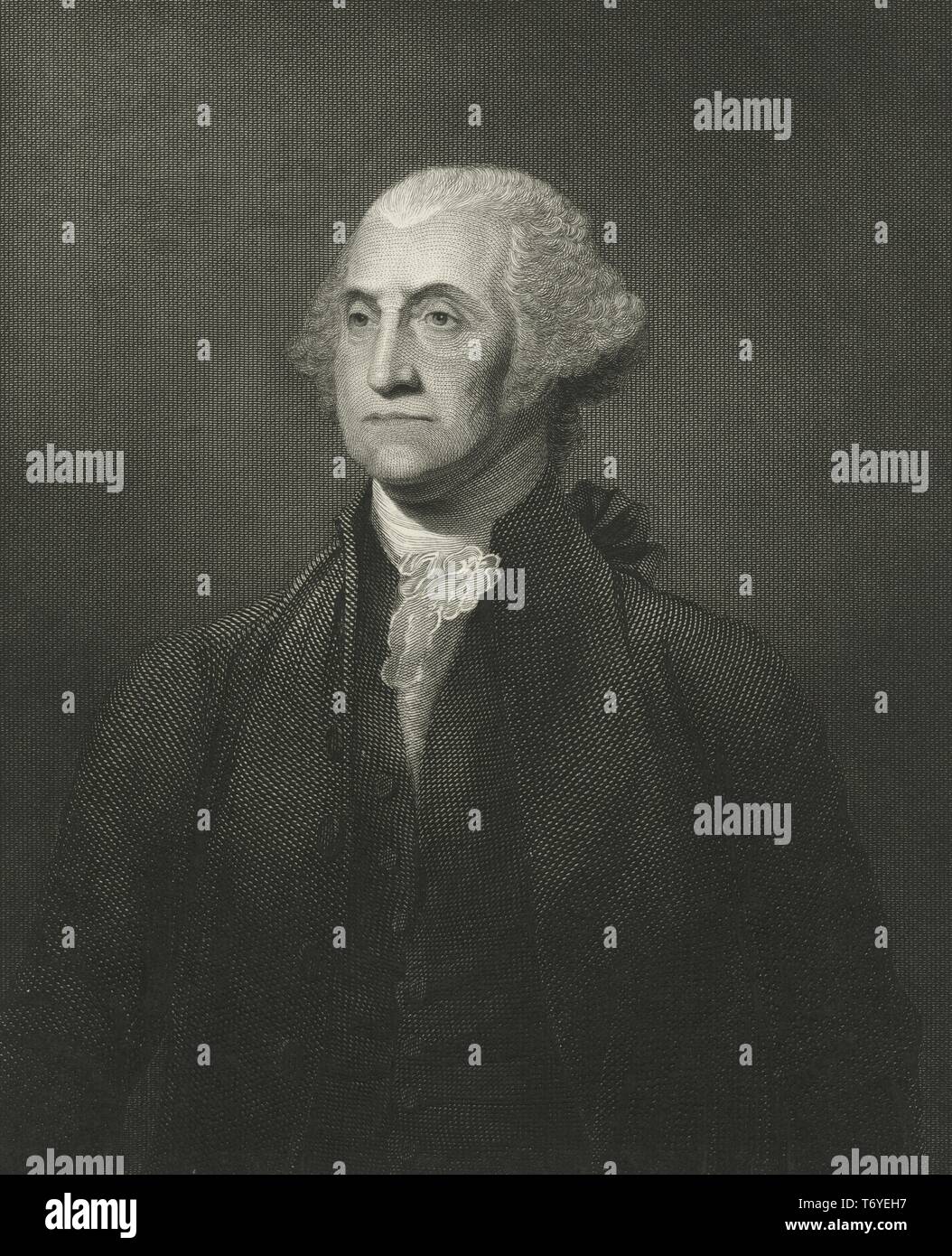 Portrait gravé de George Washington, l'un des pères fondateurs et le premier président des États-Unis d'Amérique, un homme politique américain, général et homme d'état de Popes Creek, colonie de Virginie, British America, Washington, DC, 1831. À partir de la Bibliothèque publique de New York. () Banque D'Images