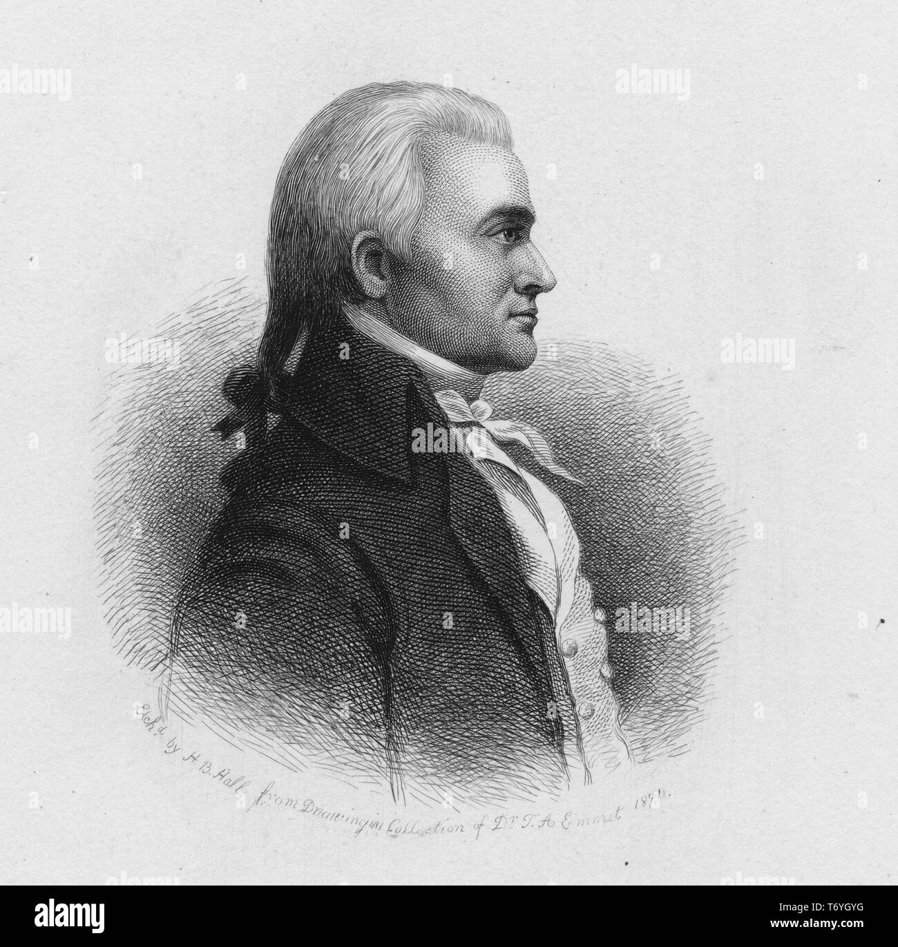 Portrait gravé de Caesar Rodney, membre du Congrès continental, signataire de la Déclaration d'indépendance, et le président de New York, un avocat et homme politique américain de Jones le cou, comté de Kent, Washington, 1871. À partir de la Bibliothèque publique de New York. () Banque D'Images