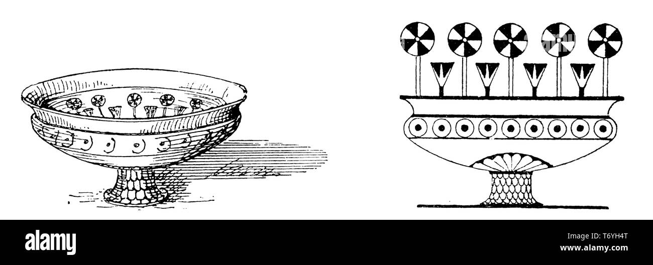 Représentation d'un bol : perspective (à gauche), l'Egyptien dessin (à droite), 1904 Banque D'Images