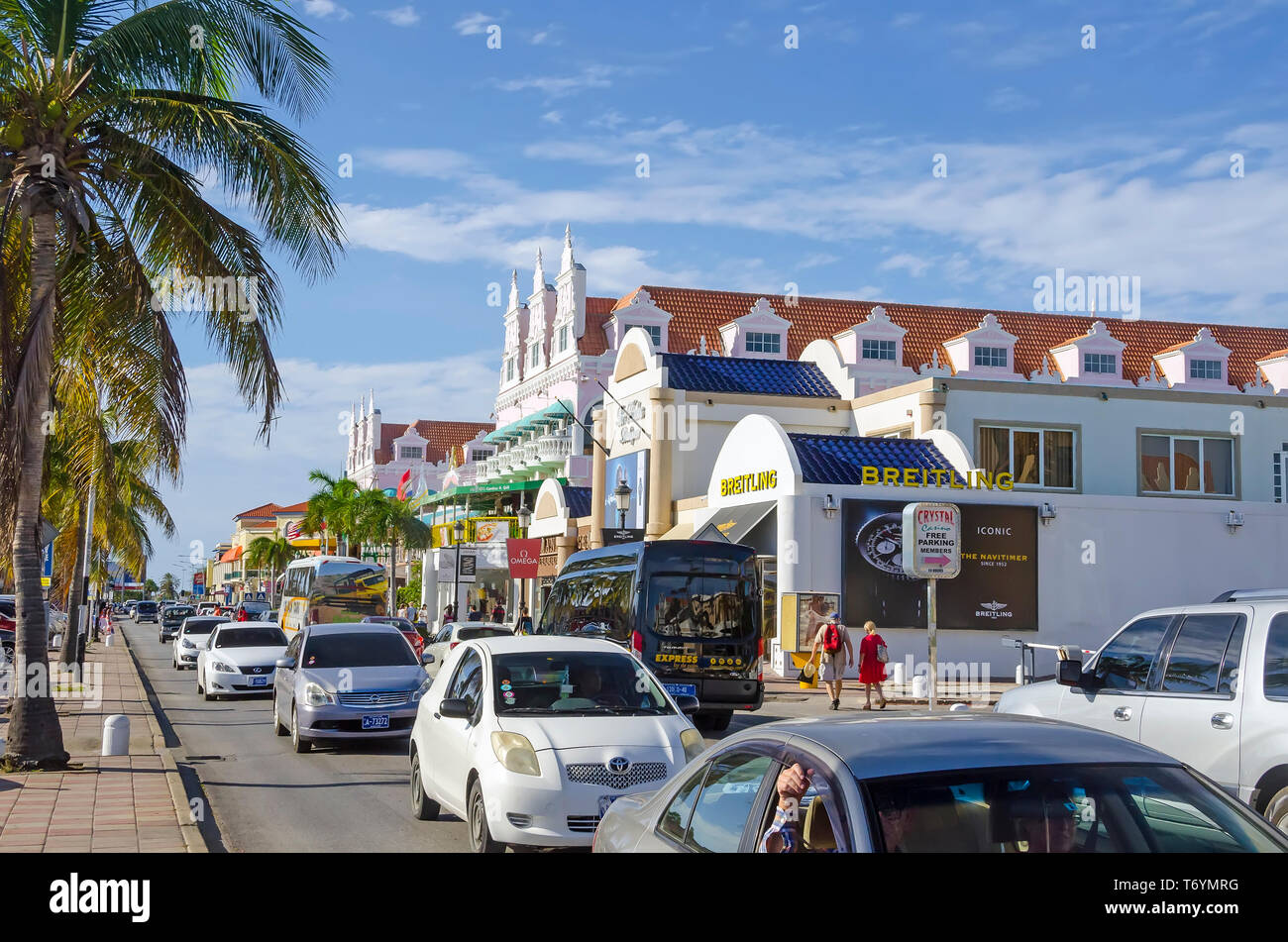 Aruba Oranjestad la congestion avec file de voitures Banque D'Images