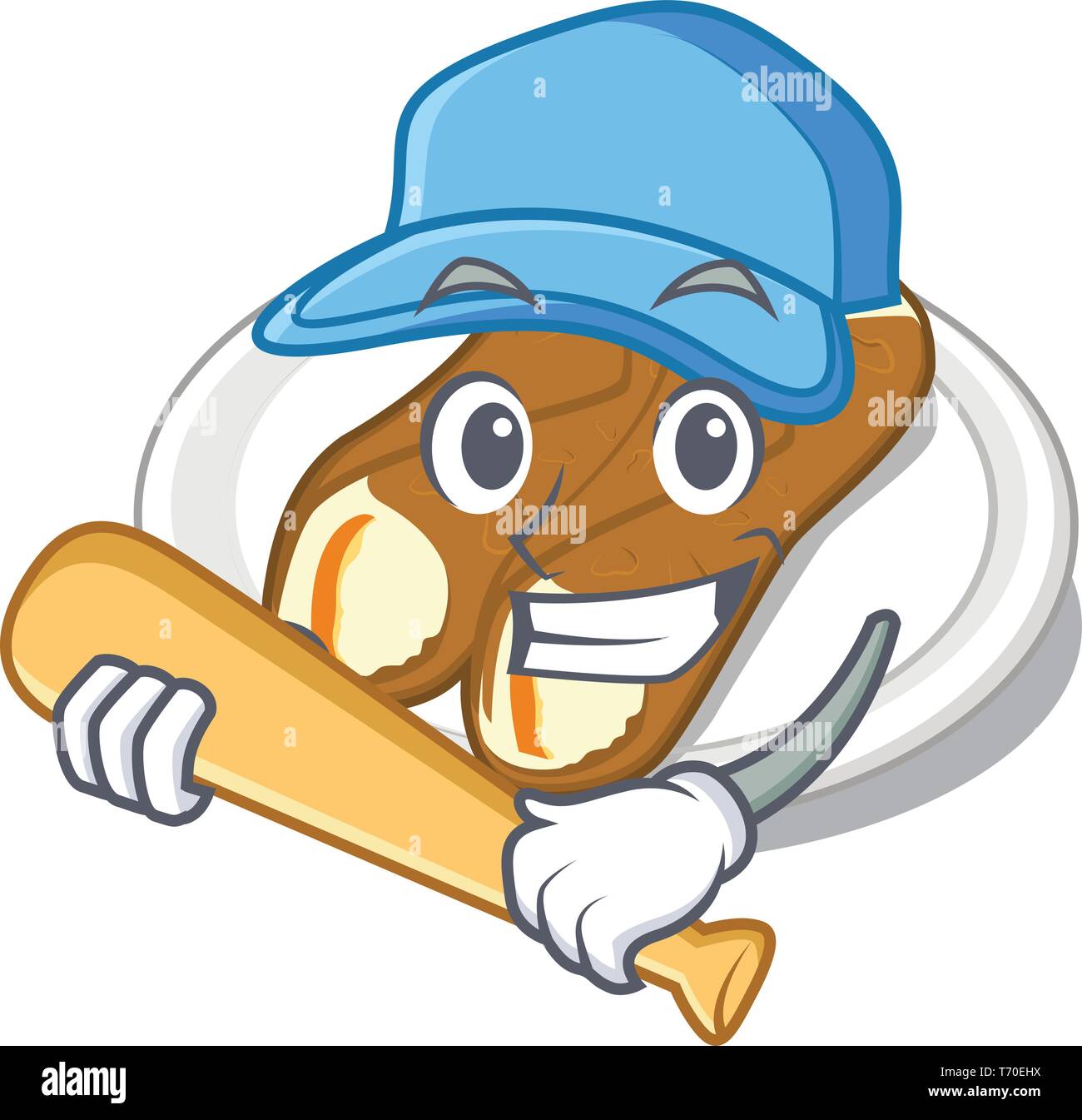 Jouer au baseball cannoli est servi sur plaque mascotte Illustration de Vecteur