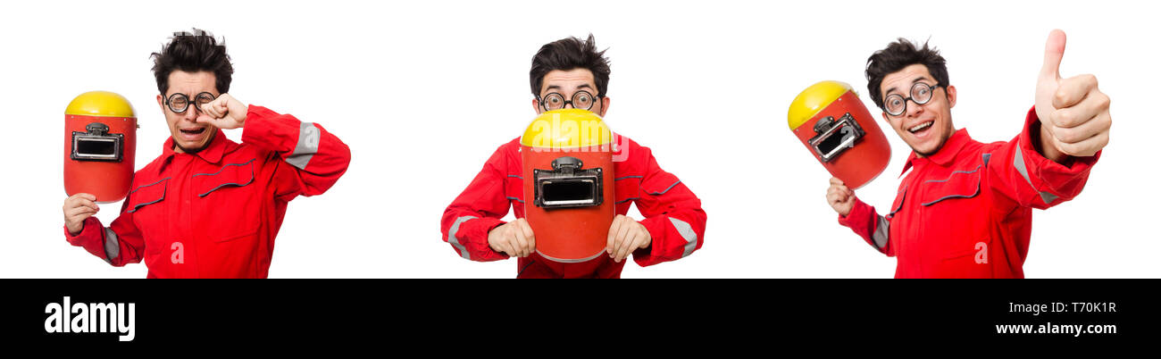 Soudeur drôle isolated on white Banque D'Images