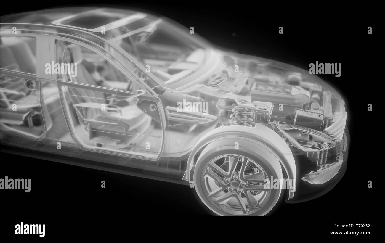 Animation 3D holographique de wireframe modèle de voiture avec le moteur Banque D'Images