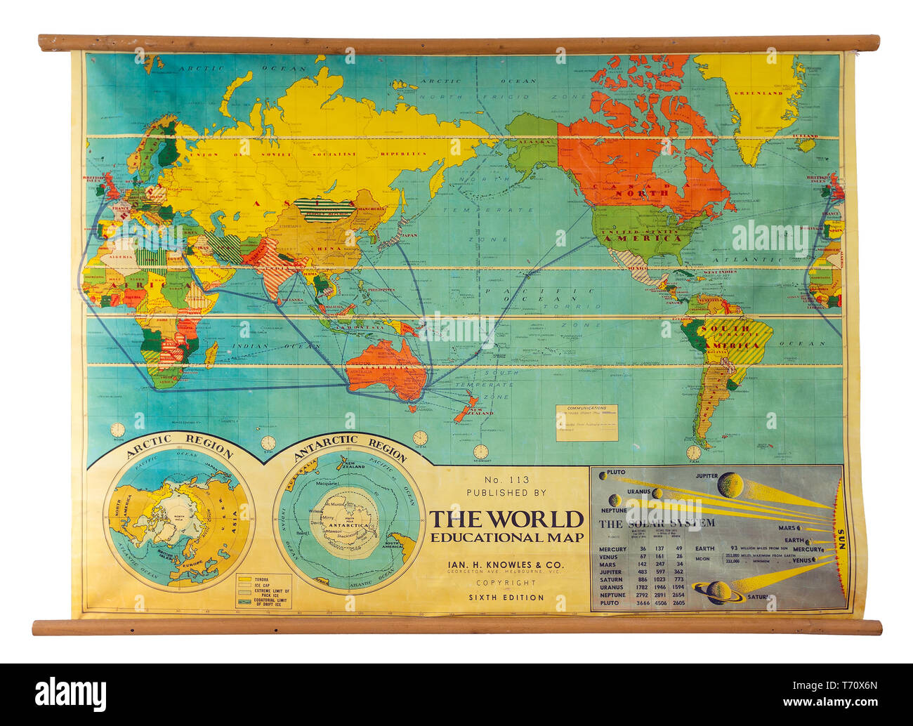 Vintage couleur carte du monde de l'éducation Banque D'Images