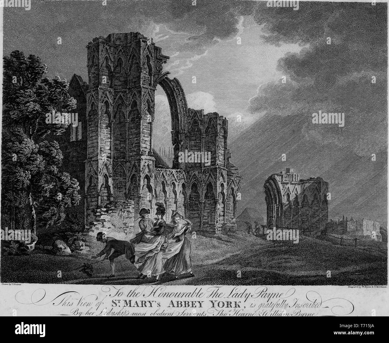 Gravure de l'abbaye de St Mary à York, en Angleterre, du livre 'Antiquités de Grande Bretagne' par William Byrne et Thomas Hearne, 1825. Avec la permission de Internet Archive. () Banque D'Images