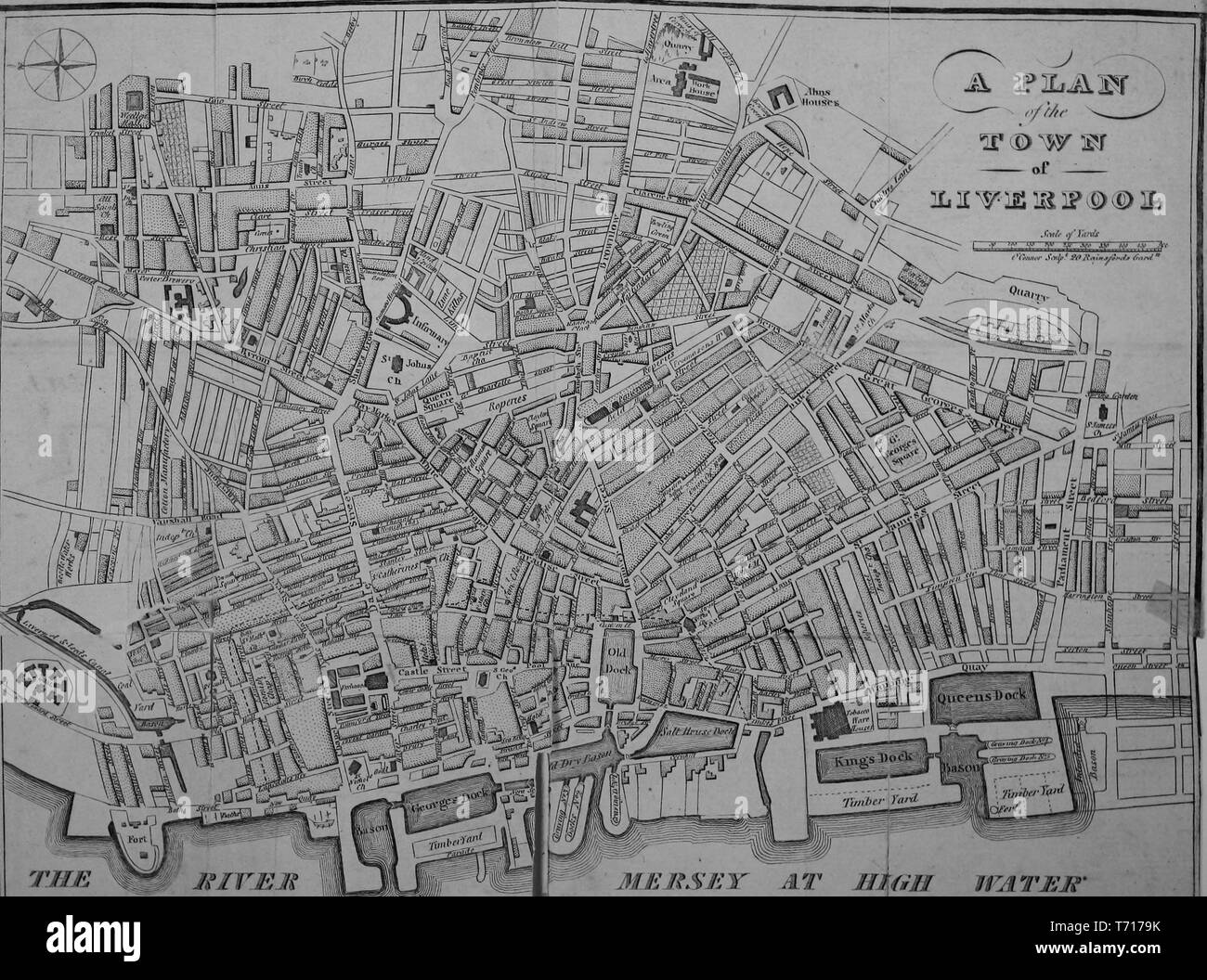 Carte gravée de la ville de Liverpool, en Angleterre, du livre "La photo de Liverpool' par Jones et Wright, 1808. Avec la permission de Internet Archive. () Banque D'Images