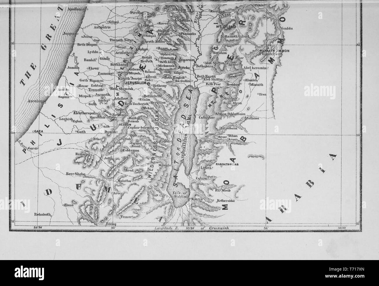 Carte gravée de la Terre Sainte à l'époque de Jésus Christ, du livre 'à travers les terres de la Bible : Notes de Voyage en Egypte, le désert, et la Palestine" par Philip Schaff, 1878. Avec la permission de Internet Archive. () Banque D'Images