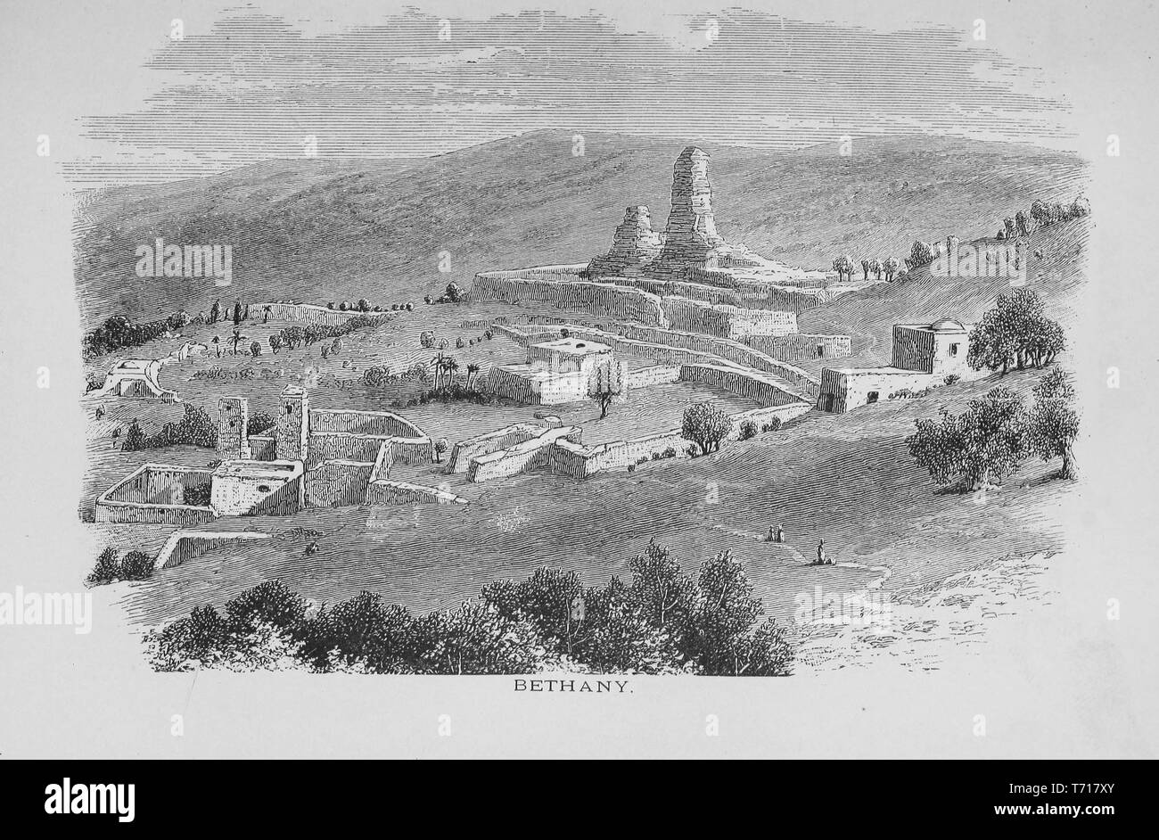 La gravure de Béthanie, Jésus Christ résidence avant son entrée à Jérusalem, du livre 'à travers les terres de la Bible : Notes de Voyage en Egypte, le désert, et la Palestine" par Philip Schaff, 1878. Avec la permission de Internet Archive. () Banque D'Images
