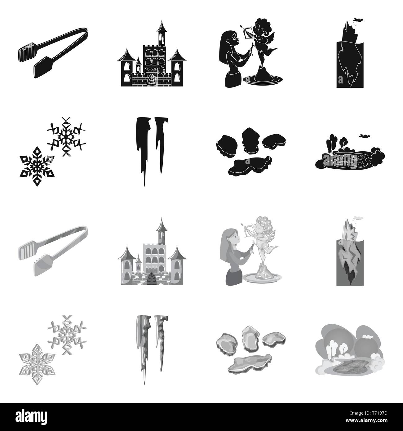 Tongs,château,sculpture,flocon iceberg, icicle,éclats,étang,vaisselle,glace,belle,couverts,sculpture,Cupidon,sous,congélateur,lac,pieces,cafe,angel,mer,bleu,a gelé,hiver,statue,cantine,océan,Noël,forêt,cristal,texture,froid,congelés,transparent,eau,gel,nettoyer,humide,carre,set,pureté icône,,illustration,collection,isolé,design,graphisme,élément vecteur vecteurs,signer , Illustration de Vecteur