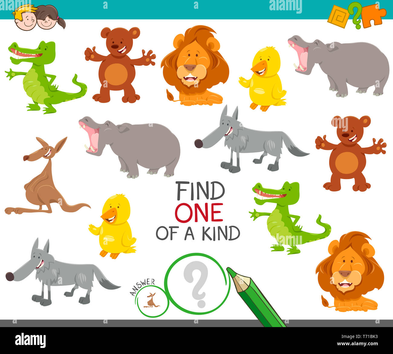 L'un d'une sorte de jeu avec funny cartoon animaux Banque D'Images