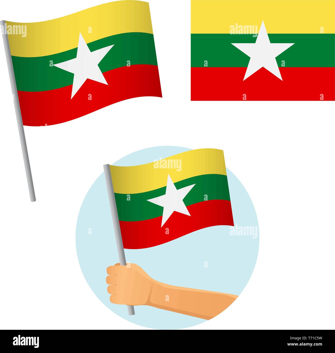 Myanmar drapeau dans la main. Contexte patriotique. Drapeau national du Myanmar vector illustration Illustration de Vecteur