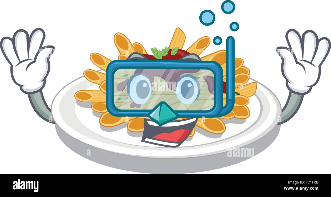 Plongée sous-marine de pâtes alimentaires dans la cuvette d'un caractère Illustration de Vecteur