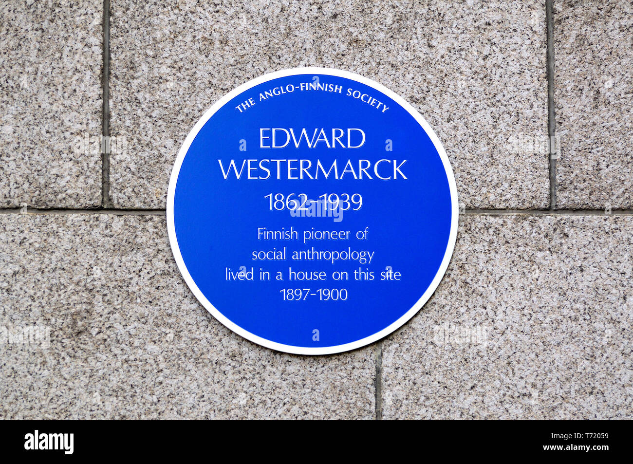 Londres, Angleterre, Royaume-Uni. Blue Plaque commémorative : Edward Westermarck (1862-1939), pionnier de l'anthropologie sociale finlandaise vivait dans une maison sur ce site 18 Banque D'Images