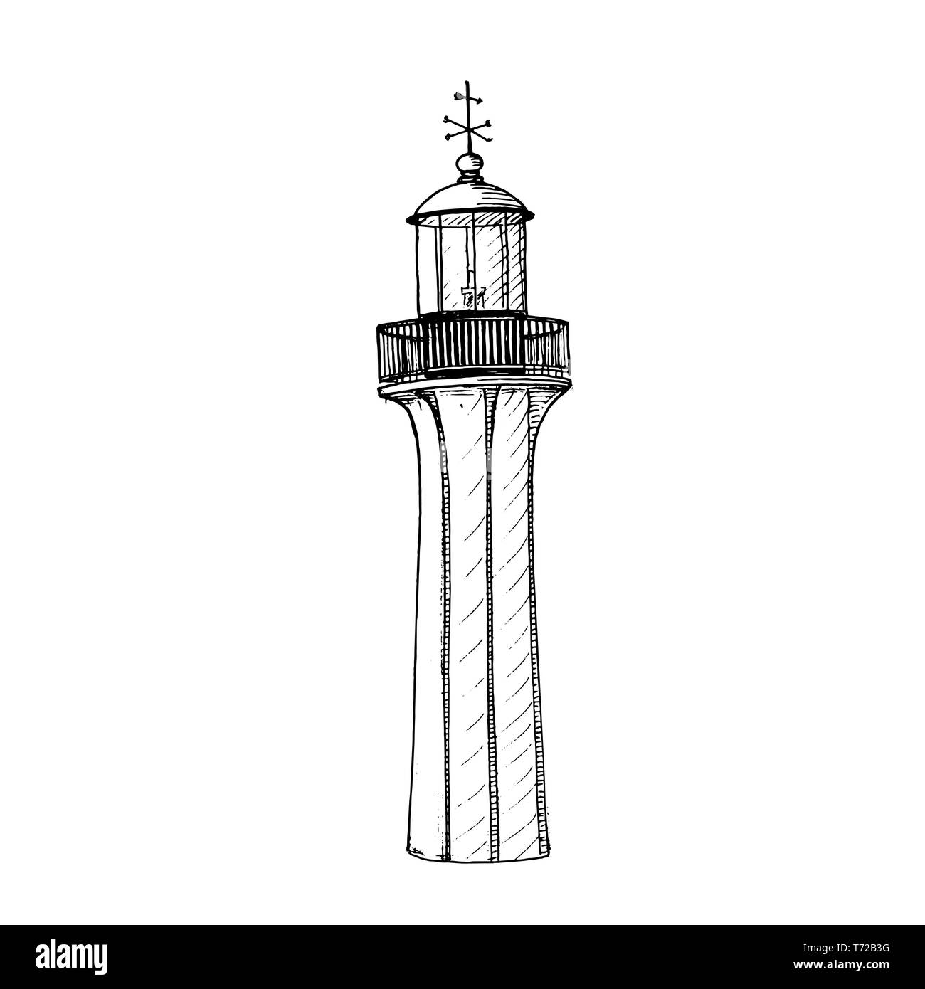 Logo design modèle phare rétro. illustration. phare, mer-light, brochet, tour d'éclairage, lumière, seamark Illustration de Vecteur