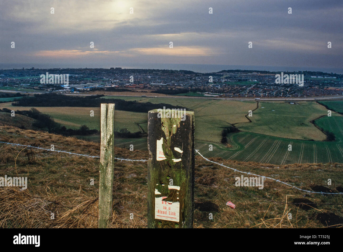 Site d'Eurotunnel, Folkestone, Kent, Angleterre avant la construction a commencé en 1986 Banque D'Images