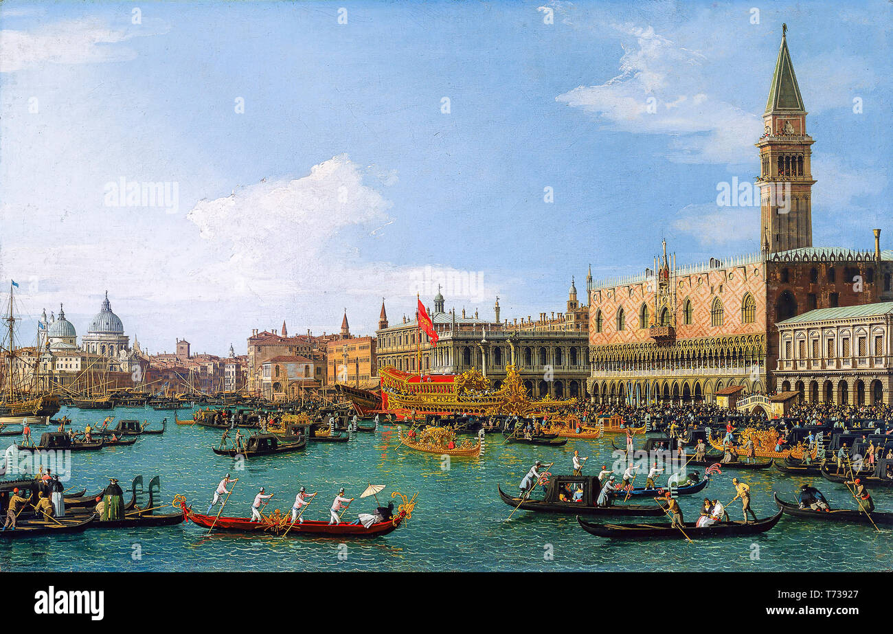 Canaletto, retour du Bucintoro le jour de l'Ascension, peinture, ch. 1745 Banque D'Images