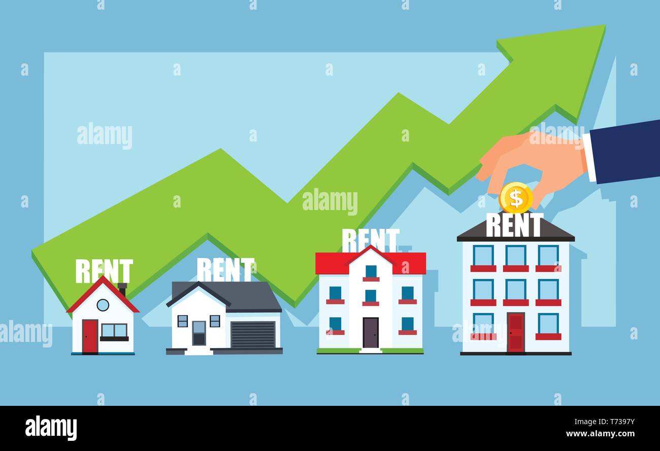 Concept immobilier. Vecteur de croissance réussie de location de biens d'entreprise Illustration de Vecteur