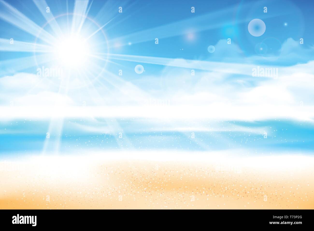 La plage sur fond de ciel bleu flou avec la lumière du soleil et l'arrondi, avec copyspace pour les vacances d'EPS10 concept vector illustration Illustration de Vecteur