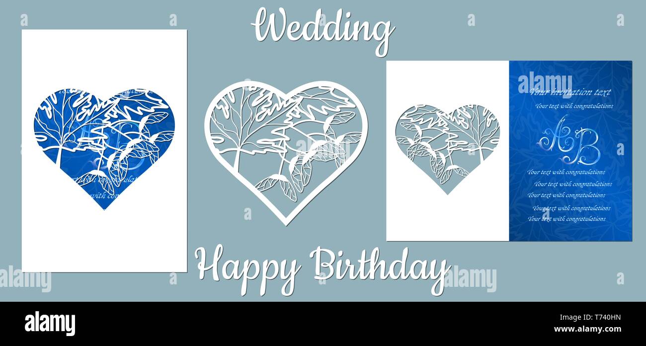L Inscription Joyeux Anniversaire Mariage L Erable Les Feuilles L Erable De Carte Feuilles Au Coeur Et De L Espace Pour Le Texte Gabarit De Decoupe Laser Pour Les Cartes De Vœux Je Image Vectorielle Stock