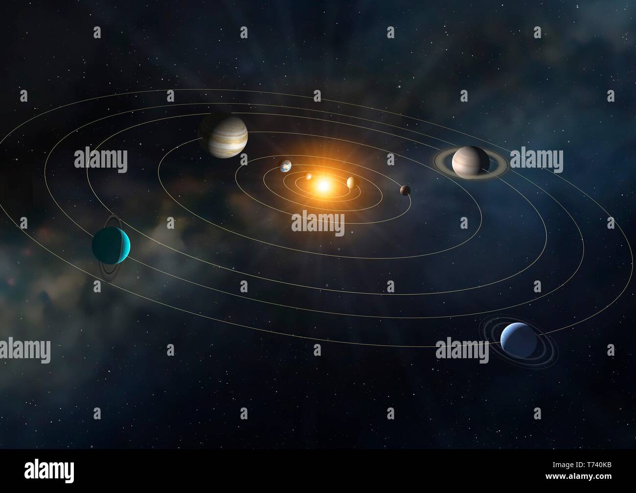 Orbites des planètes du système solaire, illustration Banque D'Images