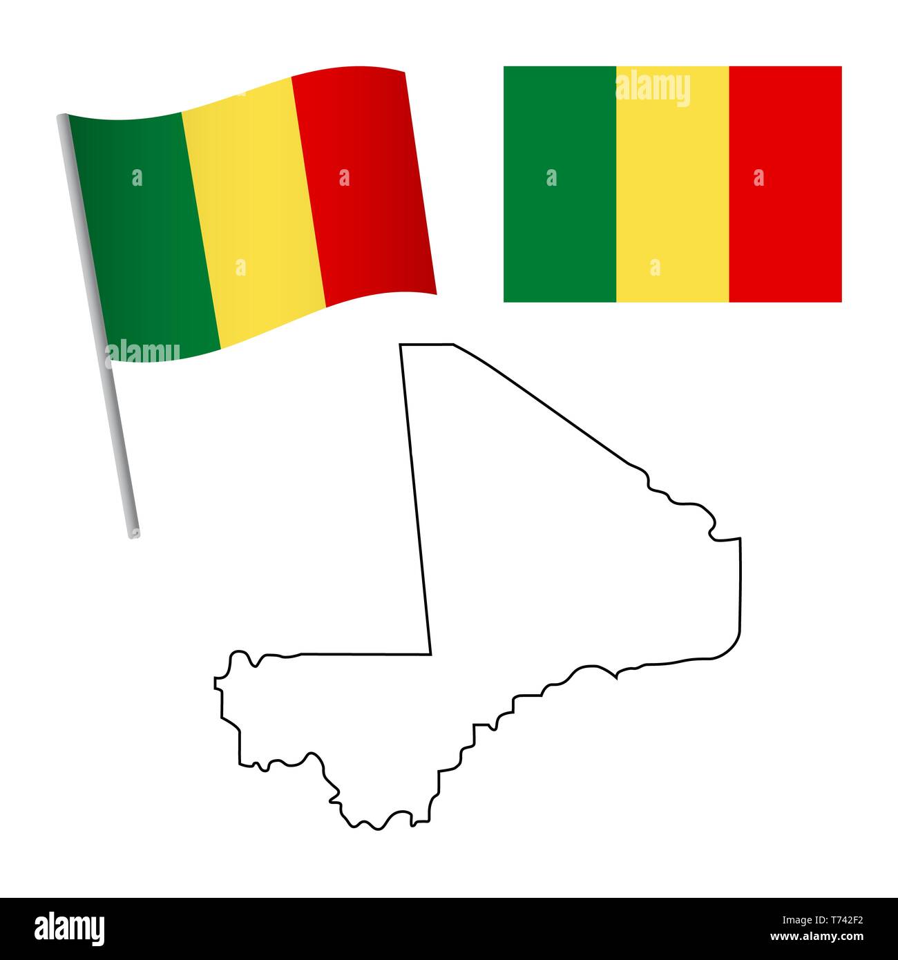 Mali drapeau et carte. Contexte patriotique. Drapeau national du Mali illustration Banque D'Images