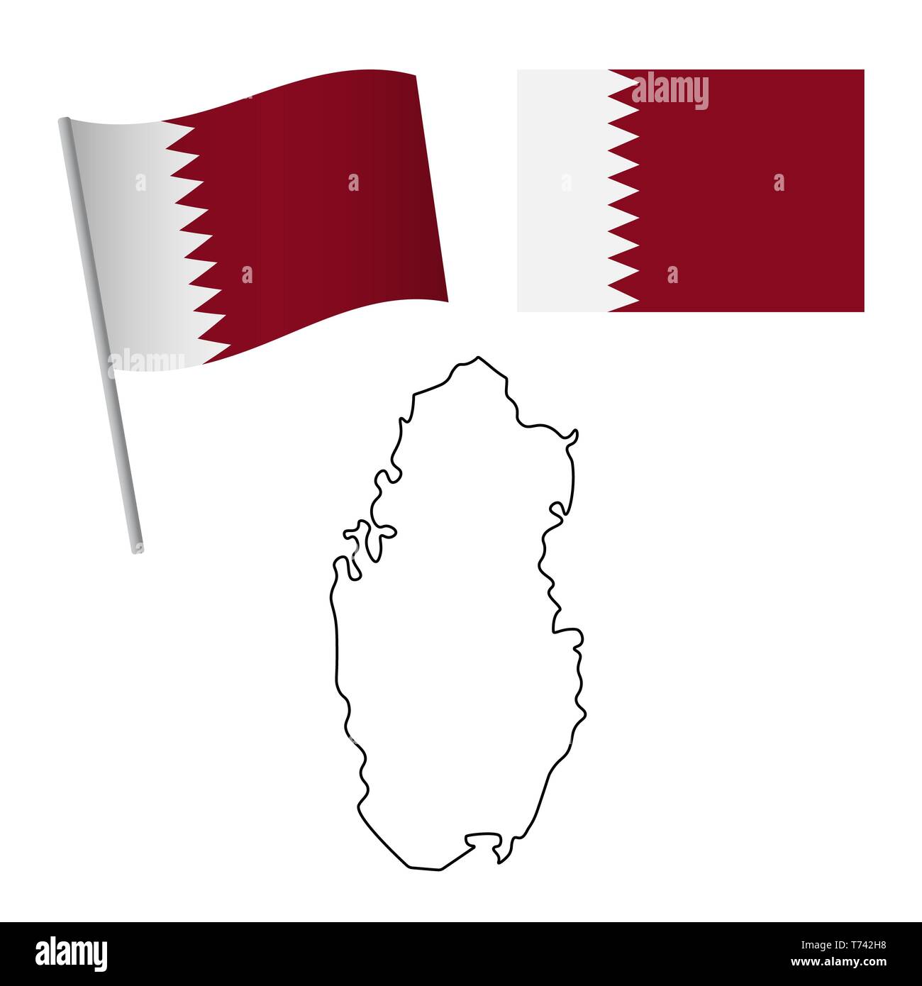 Le Qatar drapeau et carte. Contexte patriotique. Drapeau national du Qatar illustration Banque D'Images