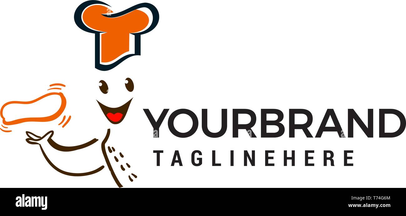 Chef avec de la nourriture dans la main concept design de logo template vector Illustration de Vecteur