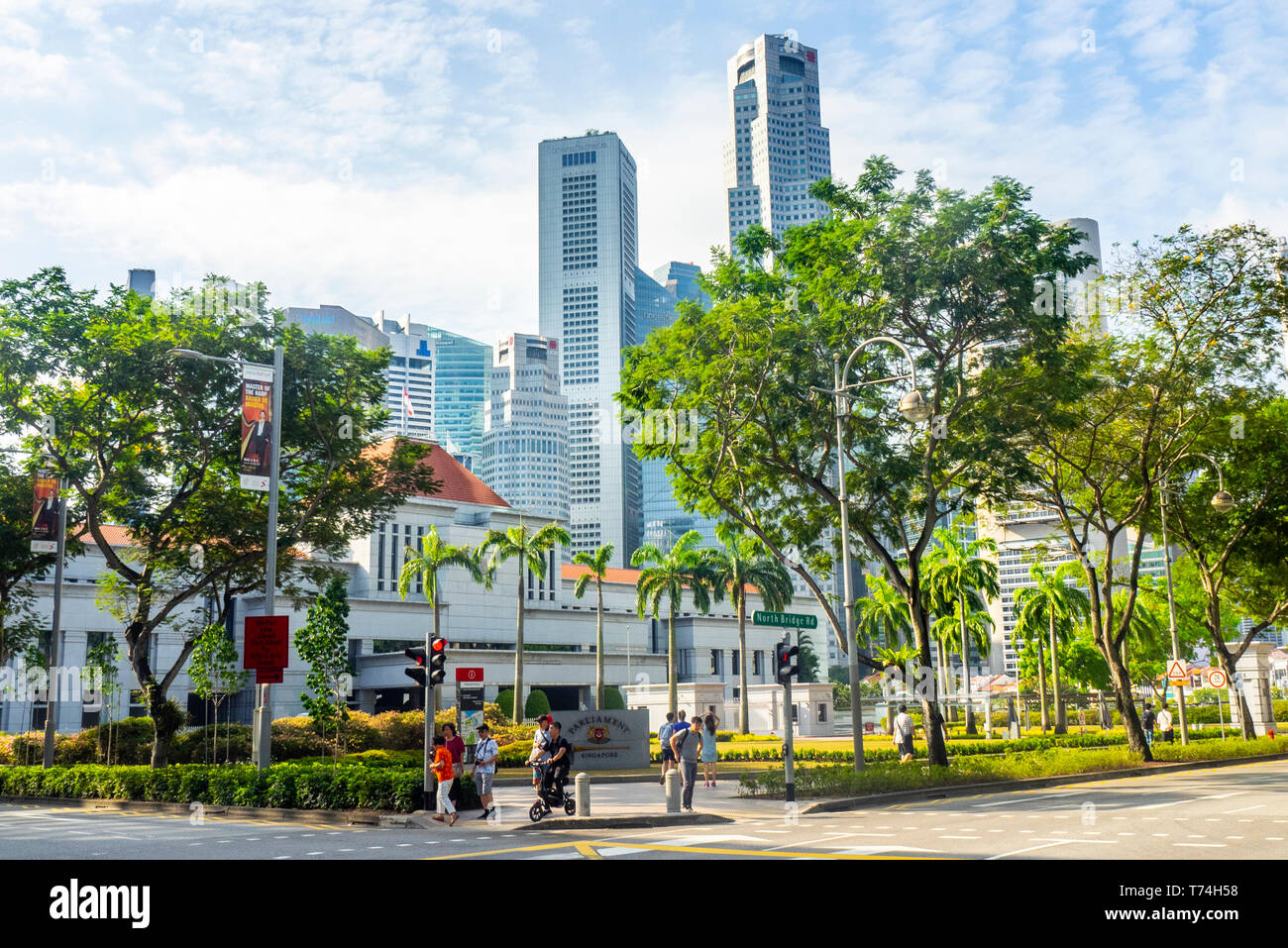 Parlement de Singapour et de la ville de Tours et gratte-ciel de la ville. Banque D'Images