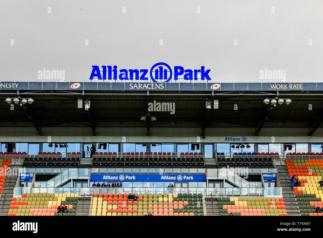 Londres, Royaume-Uni. 04 mai, 2019. 4e mai 2019, Allianz Park, Londres, Angleterre ; Gallagher Premiership, Saracens vs Exeter Chiefs ; Allianz Park Stadium avant le montage. Credit : Georgie Kerr/News Images Nouvelles Images /Crédit : Alamy Live News Banque D'Images