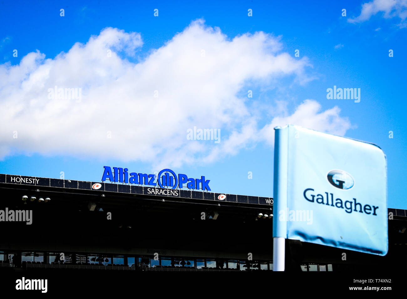 Londres, Royaume-Uni. 04 mai, 2019. 4e mai 2019, Allianz Park, Londres, Angleterre ; Gallagher Premiership, Saracens vs Exeter Chiefs ; Allianz Park Stadium avant le montage. Credit : Georgie Kerr/News Images Nouvelles Images /Crédit : Alamy Live News Banque D'Images