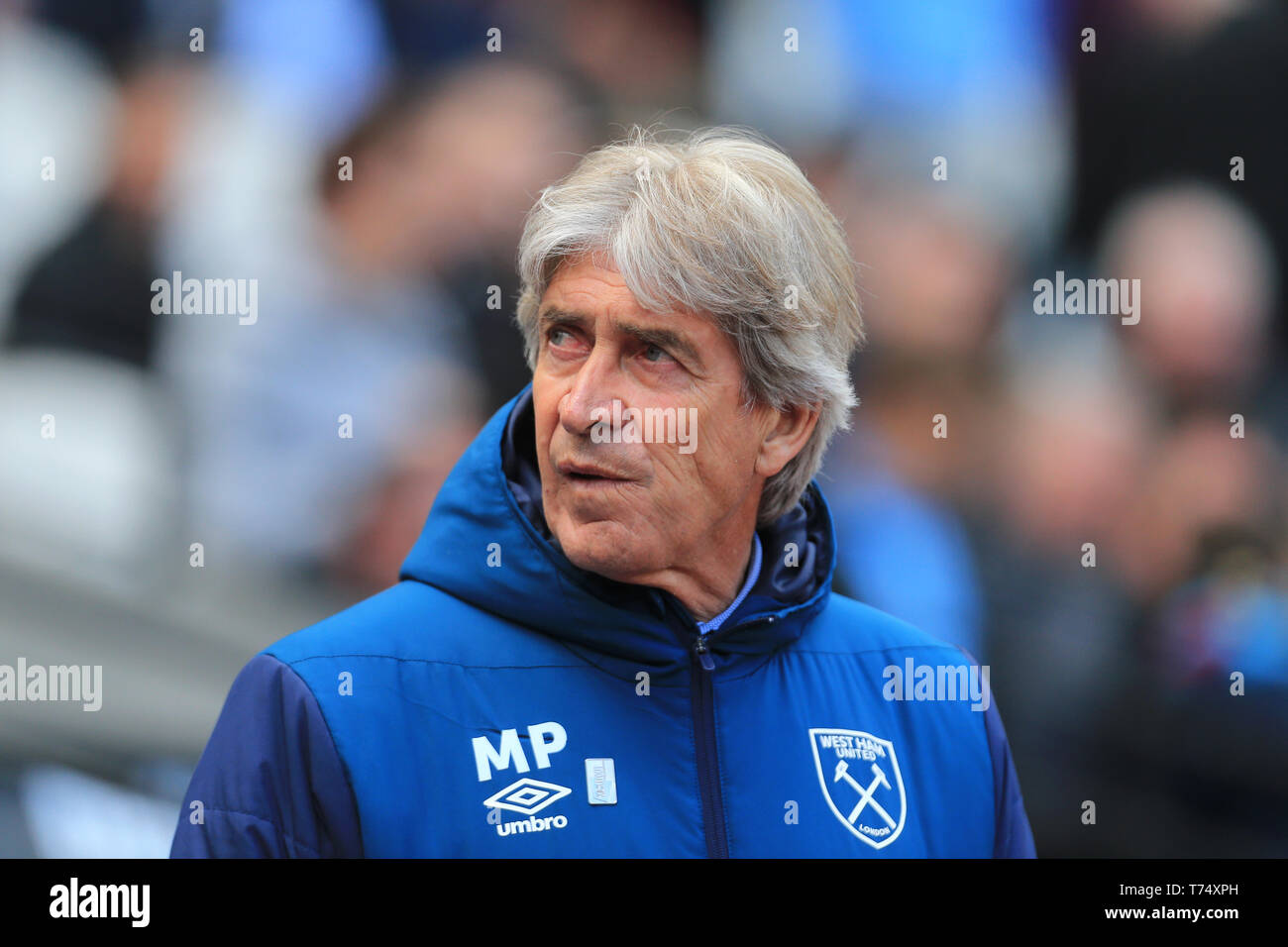 Londres, Royaume-Uni. 04 mai, 2019. West Ham United Manager Manuel Pellegrini au cours de la Premier League match entre West Ham United et de Southampton au stade de Londres, Stratford, Londres le samedi 4 mai 2019. (Crédit : Leila Coker | MI News) usage éditorial uniquement, licence requise pour un usage commercial. Aucune utilisation de pari, de jeux ou d'un seul club/ligue/dvd publications. Photographie peut uniquement être utilisé pour les journaux et/ou à des fins d'édition de magazines. Crédit : MI News & Sport /Alamy Live News Banque D'Images