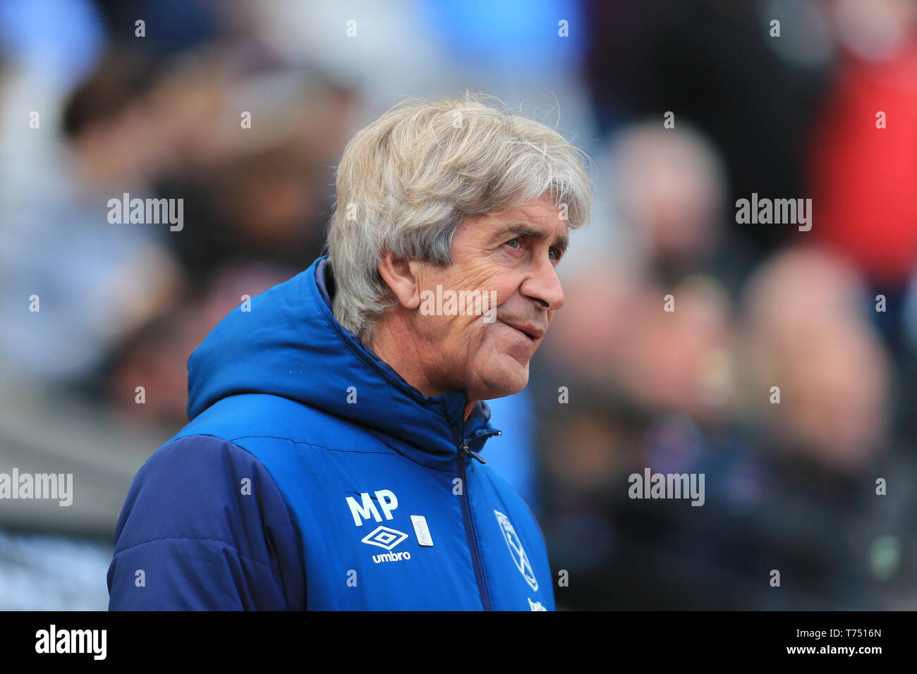 Londres, Royaume-Uni. 04 mai, 2019. West Ham United Manager Manuel Pellegrini au cours de la Premier League match entre West Ham United et de Southampton au stade de Londres, Stratford, Londres le samedi 4 mai 2019. (Crédit : Leila Coker | MI News) usage éditorial uniquement, licence requise pour un usage commercial. Aucune utilisation de pari, de jeux ou d'un seul club/ligue/dvd publications. Photographie peut uniquement être utilisé pour les journaux et/ou à des fins d'édition de magazines. Crédit : MI News & Sport /Alamy Live News Banque D'Images