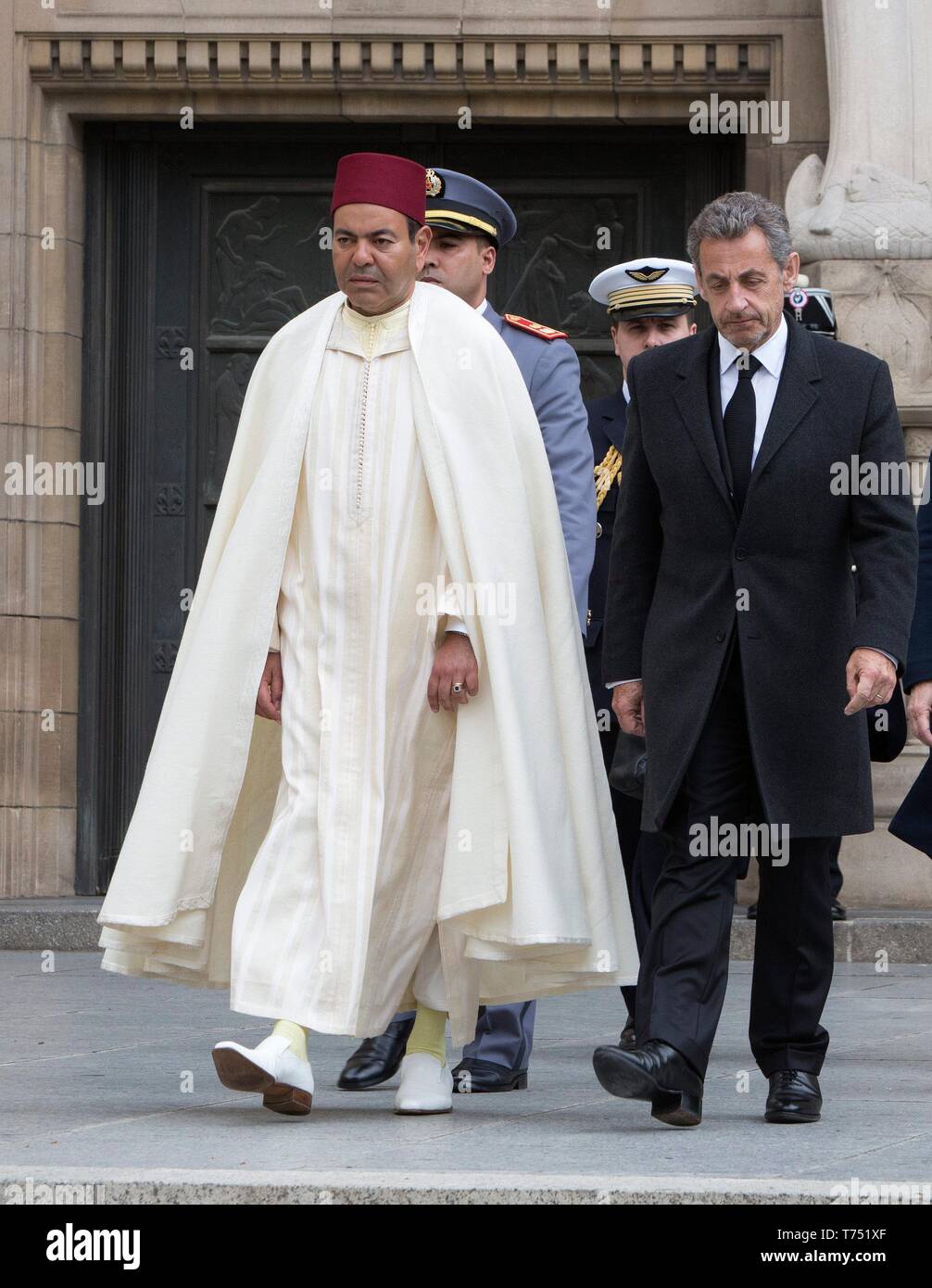 Luxembourg, Luxembourg. 04 mai, 2019. Le Prince Moulay Rachid du Maroc et le président Nicolas Sarkozy doit laisser à la Cathédrale Notre-Dame de Luxembourg, le 04 mai 2019, après les funérailles de S.A.R. le Grand-Duc Jean de Luxembourg (5 janvier 1921 - 23 avril 2019) : Crédit Ph Albert van der Werf/ Pays-Bas OUT/Point de vue OUT |/dpa/Alamy Live News Banque D'Images