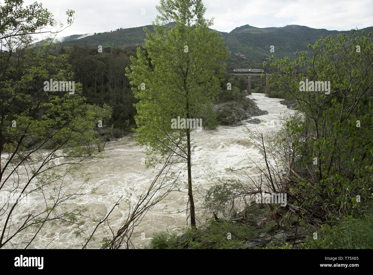 Inondation de la rivière Golo en Corse France Banque D'Images