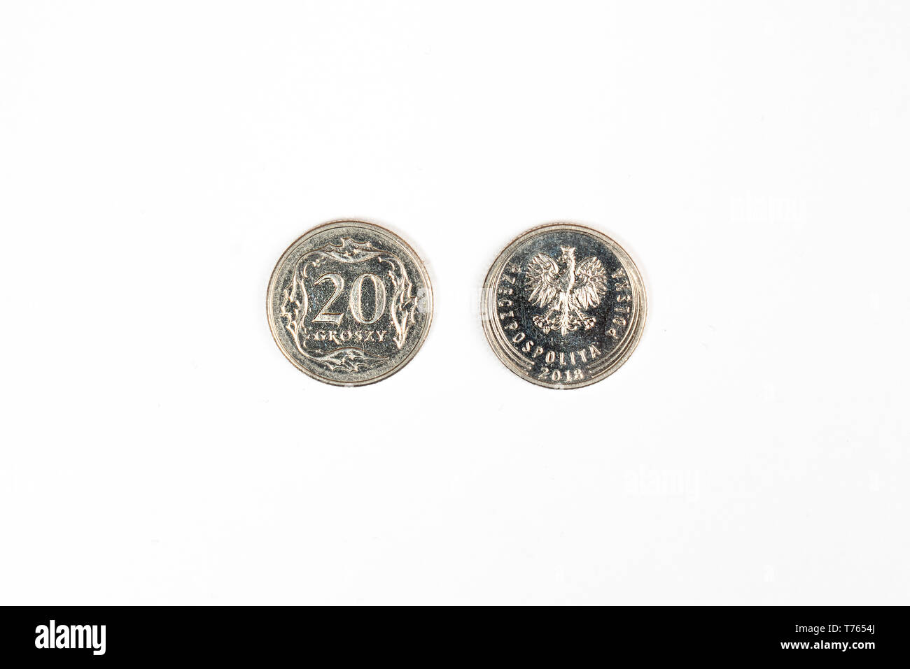 Une pièce avant et arrière de 20 groszy de Zloty polonais Banque D'Images