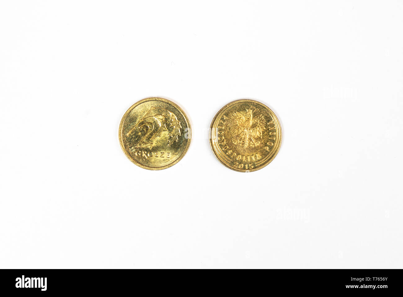 Une pièce avant et arrière de 2 groszy de Zloty polonais Banque D'Images