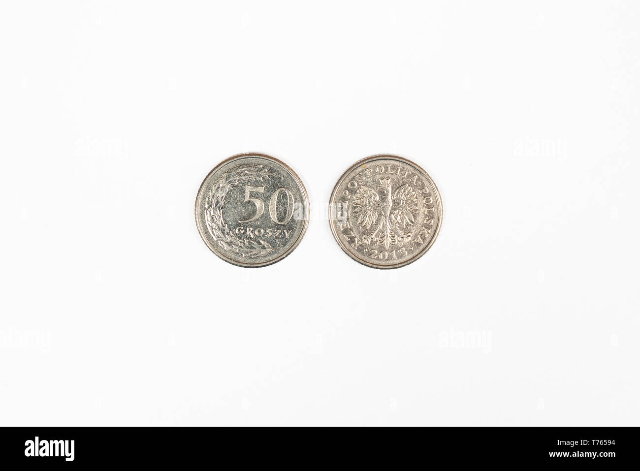 Une pièce avant et arrière de 50 groszy de Zloty polonais Banque D'Images