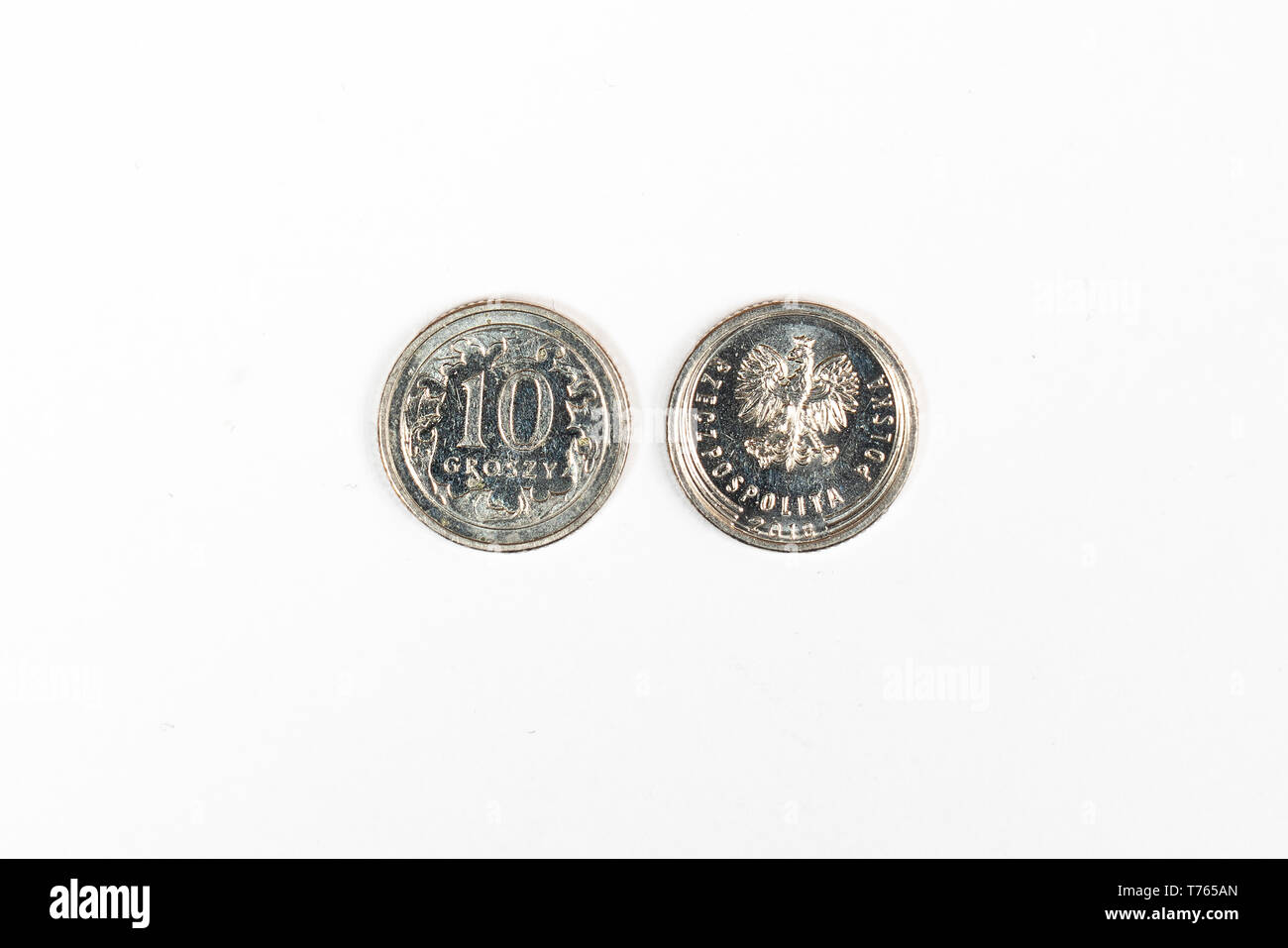 Une pièce avant et arrière de 10 groszy de Zloty polonais Banque D'Images