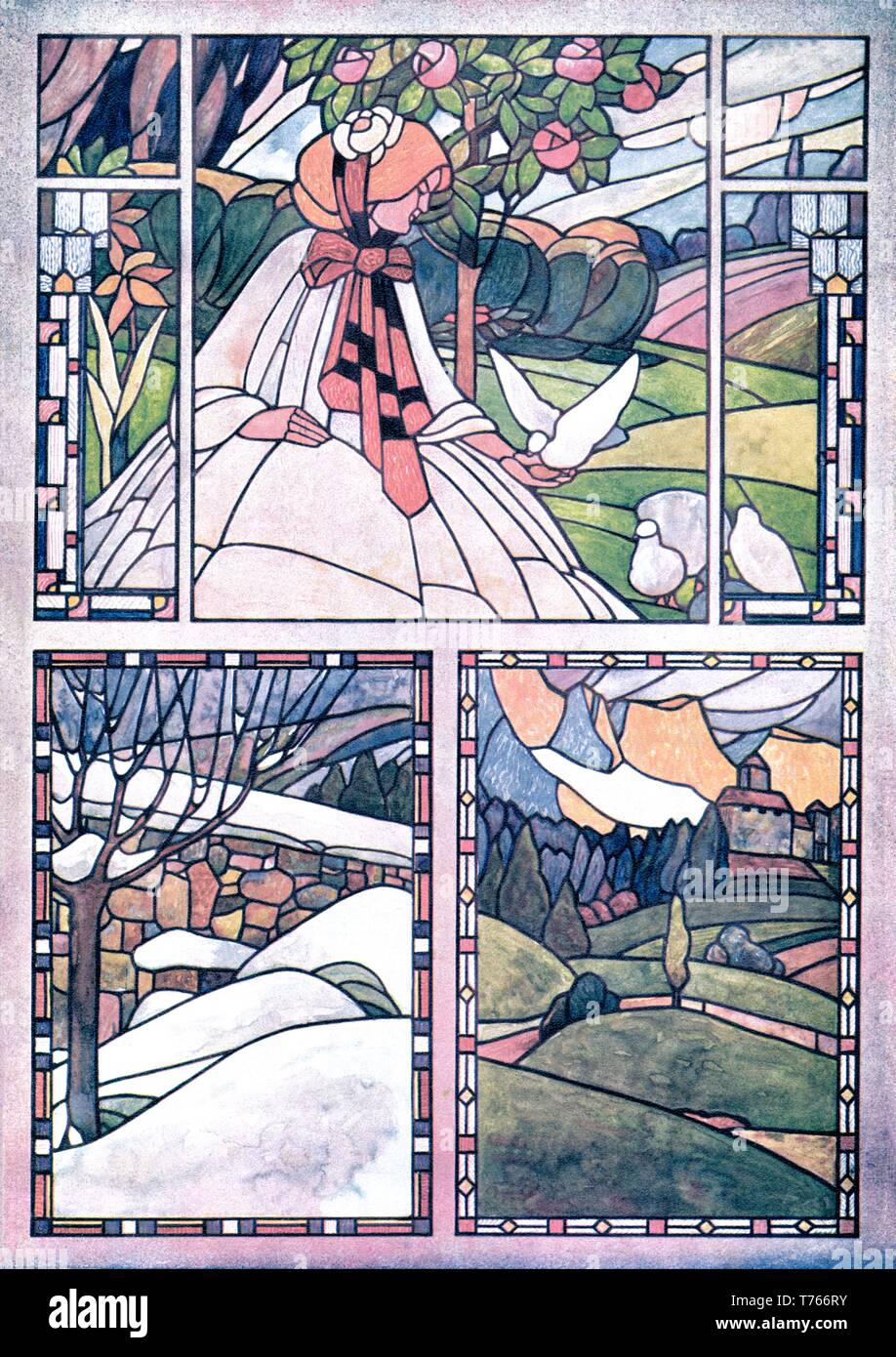 Vitrail Décoratif Peint à La Main Attrape-soleil/cocarde Dans Un Champ