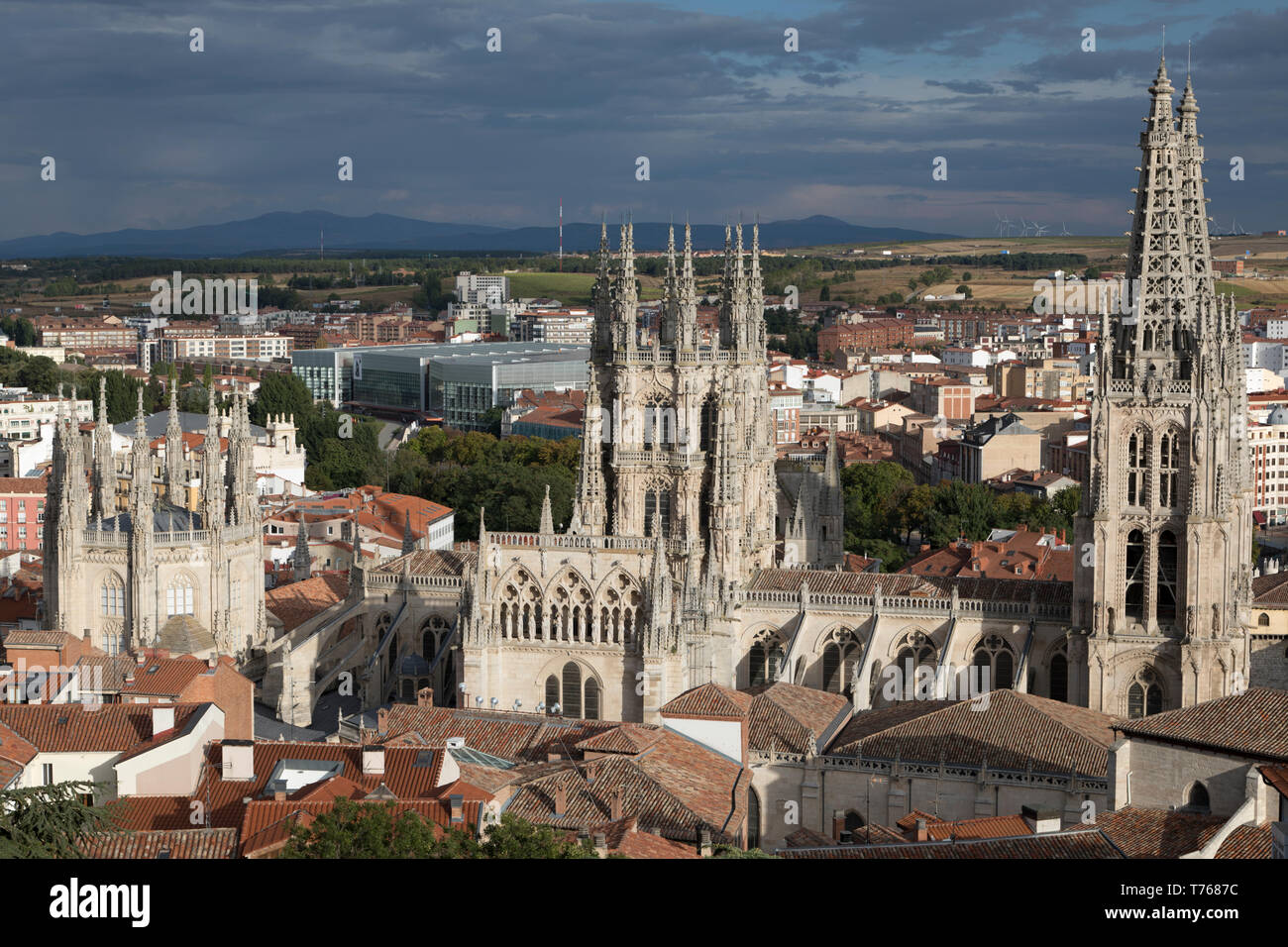 Burgos et sa cathédrale gothique vu du Castillo Banque D'Images