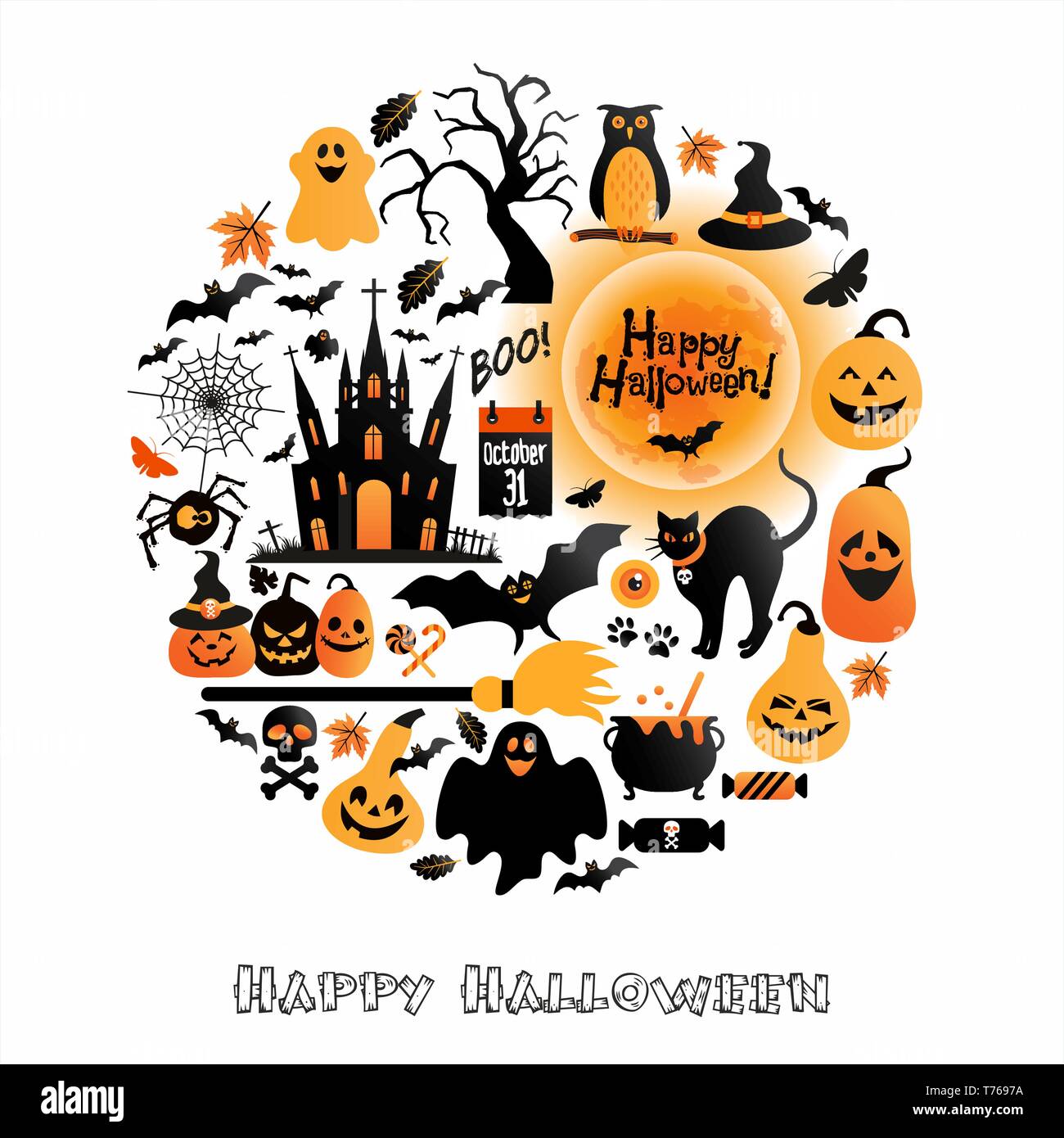 Halloween icons set. Éléments de conception de scénario pour une maison de vacances. Illustration de Vecteur