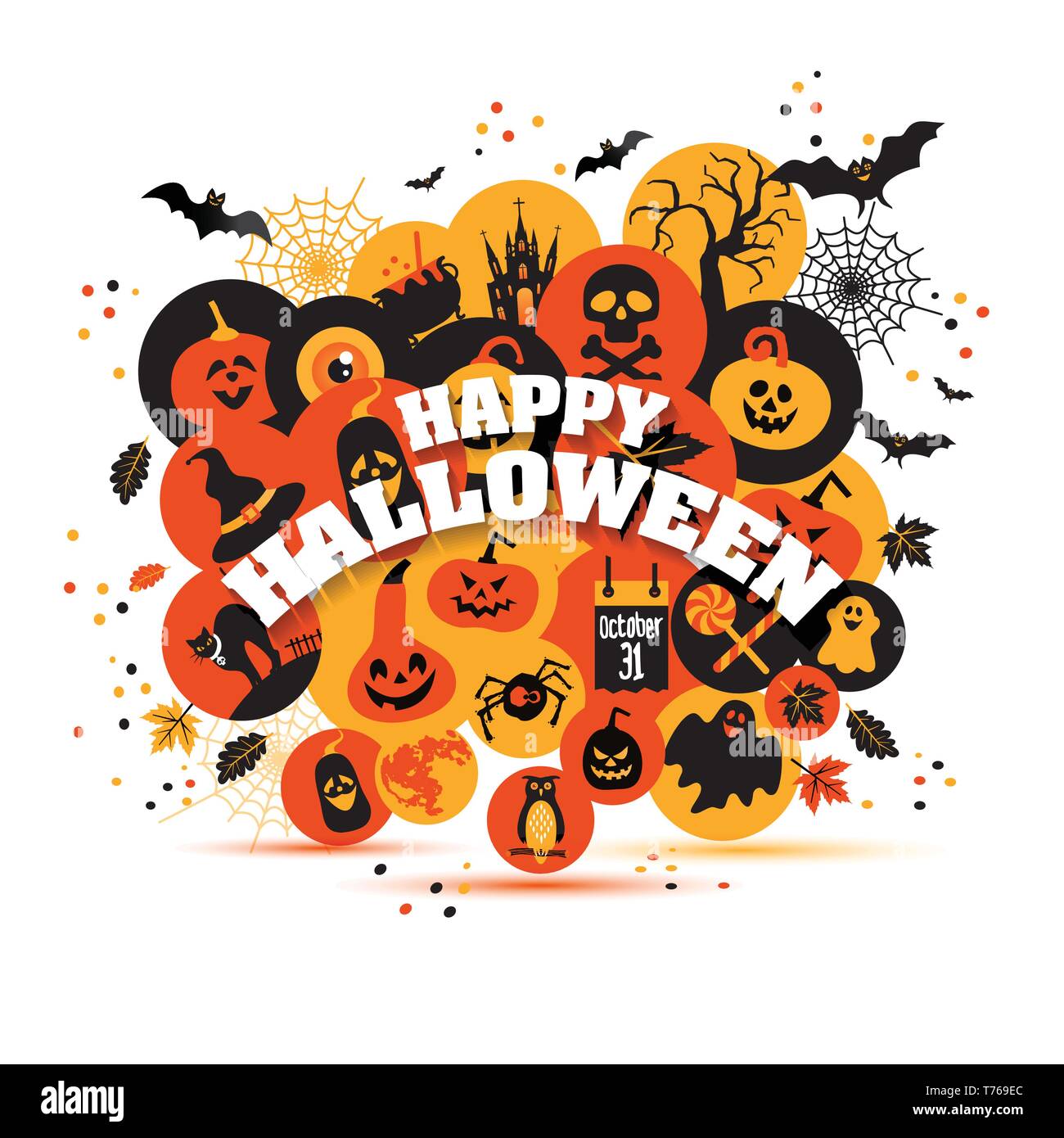 Helloween backgrouns ensemble d'icônes de couleur. Illustration vecteur de conception d'automne. Illustration de Vecteur