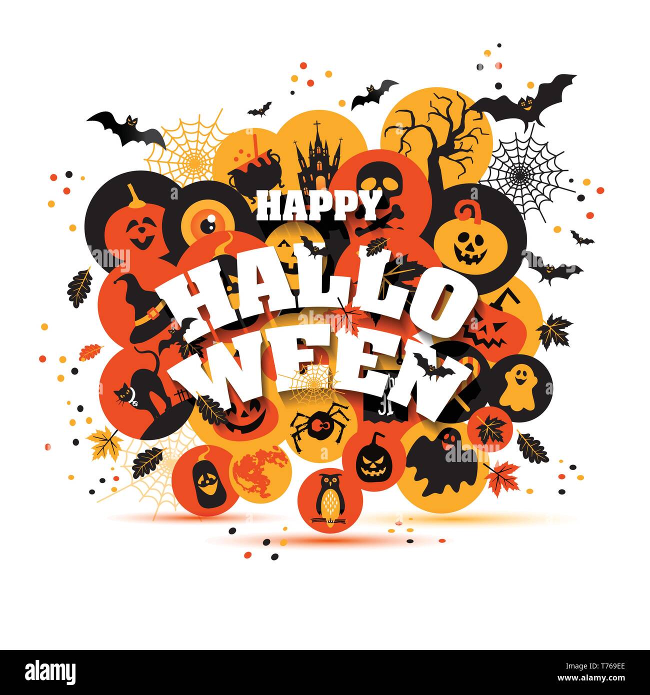 Helloween backgrouns ensemble d'icônes de couleur. Illustration vecteur de conception d'automne. Illustration de Vecteur