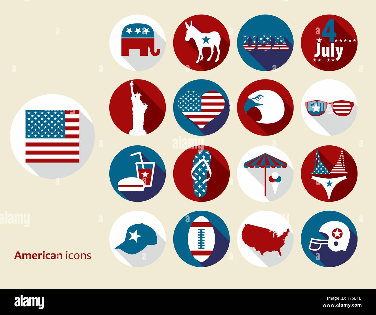 Éléments de conception américaine. Modèle plat icons set. Illustration de Vecteur