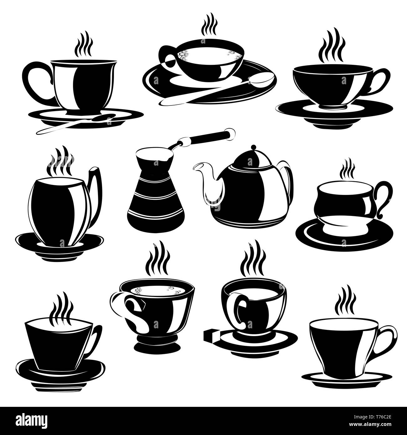 Tasse à café thé ensemble silhouette Image Vectorielle Stock - Alamy