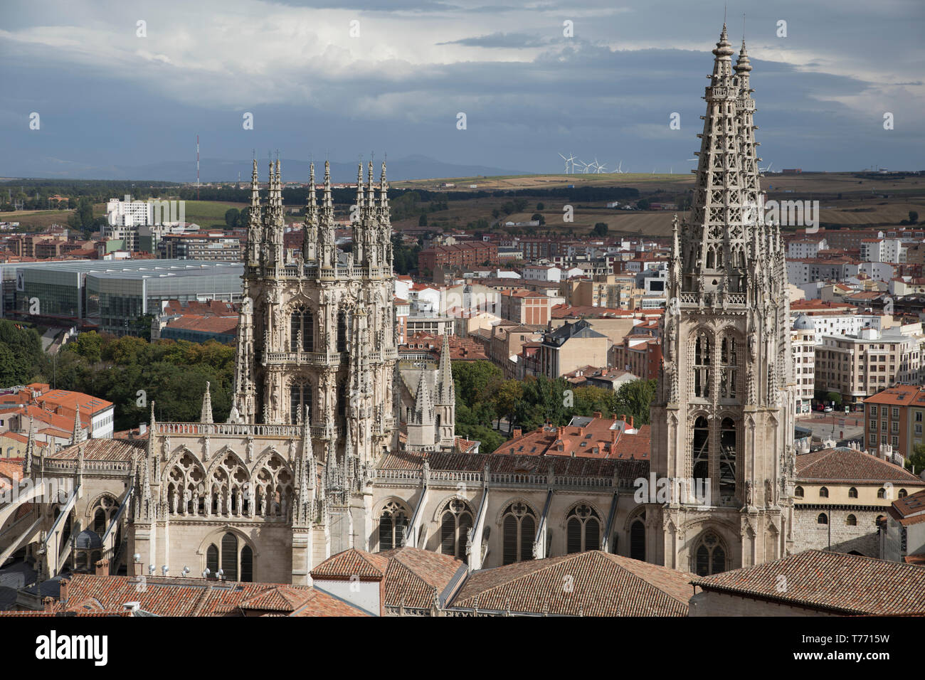 Burgos et sa cathédrale gothique à Burgos vu de l'Castillo Banque D'Images