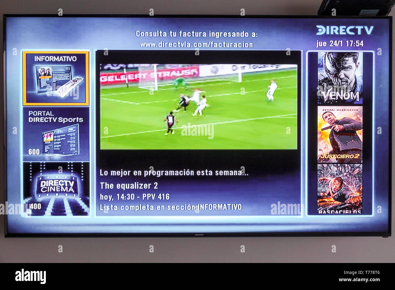 Cartagena Colombie, TV écran de télévision écran plat, DirecTV, guide de programmation, langue espagnole, les visiteurs Voyage tourisme touristique Banque D'Images